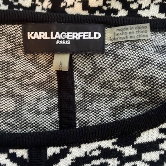 Karl Lagerfeld A-Line Fit & Flare Midi Knit Sweater Dress Black/White LRG - Picture 4 of 4